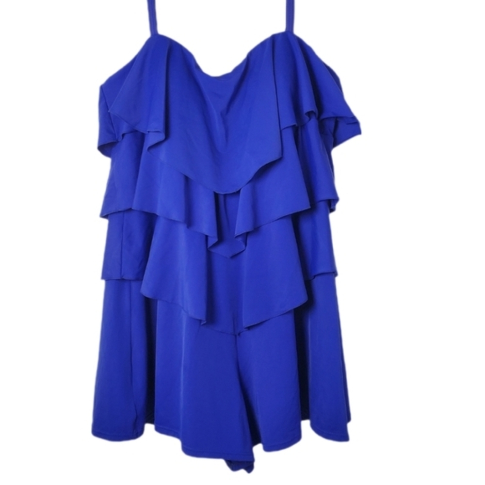Fit 4 U Women's Blue Ruffle Tiered Sleeveless Swim Romper‎ One Piece Swimsuit - Picture 3 of 14